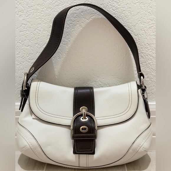 Coach Soho Flap Bag White Brown Leather Y2K Buckle Shoulder Bag NWT